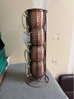 4 Copper mug set w/ stand