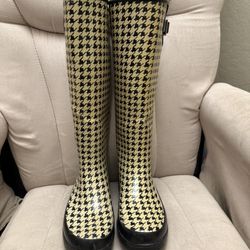 Sperry Top Sider Women's Rain Boots - Cream & Black Houndstooth, Size 6