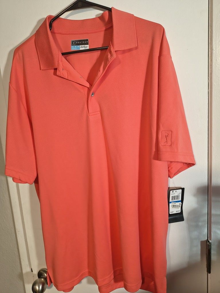 PGA Tour Airflux Performance Golf Polo Shirt Coral Peach Men’s XL/TG NWT