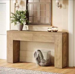 RY0361 new assembled 63-Inch Wooden Foyer Table with with 2 Hidden Drawers, Farmhouse Console Table for Living Room, Hallway, Entrance, Easy Assembly