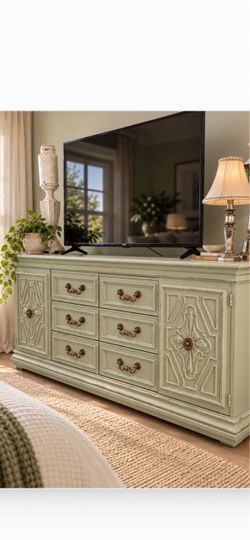 Light, sage, color, dresser, buffet, or sideboard