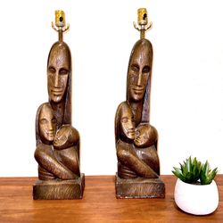 Vintage Mid Century Sculpted Table Lamp Pair