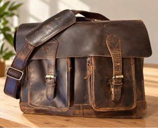 Vintage-Style Brown Leather Messenger Bag – Laptop Briefcase Satchel