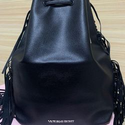 Victoria Secret Black Fringe Leather Back Pack 