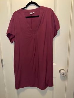 GAP Women's Burgundy V Neck Tunic Dress Size Large Short Sleeve Shift Casual