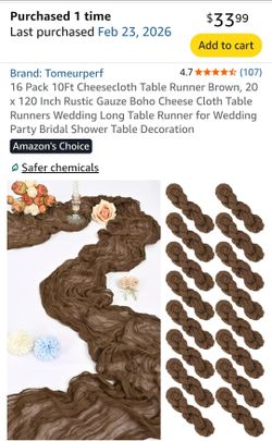 16-Pack Brown Cheesecloth Table Runners