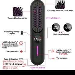 Portable cordless hair straightener brush