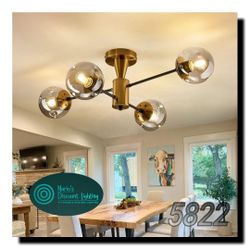 FGSADI Modern Semi Flush Mount Ceiling Light Fixture, 4-Light Gold Mid...