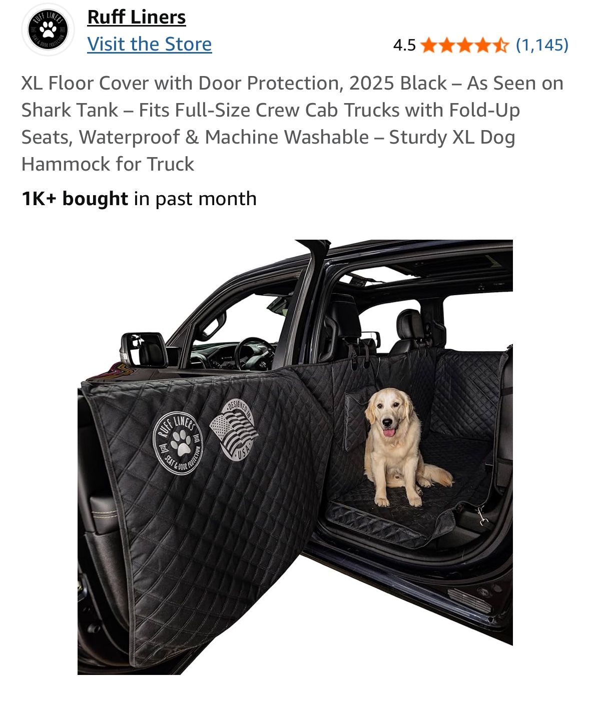 XL Floor Cover with Door Protection, 2025 Black - As Seen on Shark Tank - Fits Full-Size Crew Cab Trucks with Fold-Up Seats, Waterproof & Machine Wash