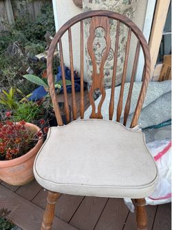 🪑 Vintage Solid Oak Windsor Dining Chair w/ Cushion