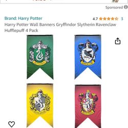 4 HARRY POTTER HOUSE FLAGS