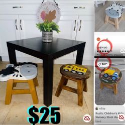 $25 Very Cute Set of Kids Table with 2 solid wood Hand Carved Stools,great for young kids