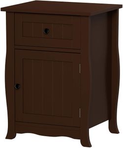 Stylish Table with Storage Drawer and Cabinet, Dark Brown