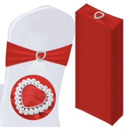 50 Pcs Spandex Chair Sashes with Heart Shaped Buckle Slider Stretch Chair Cover Band Universal Elastic Chair Ties for Wedding Banquet Event Party Deco