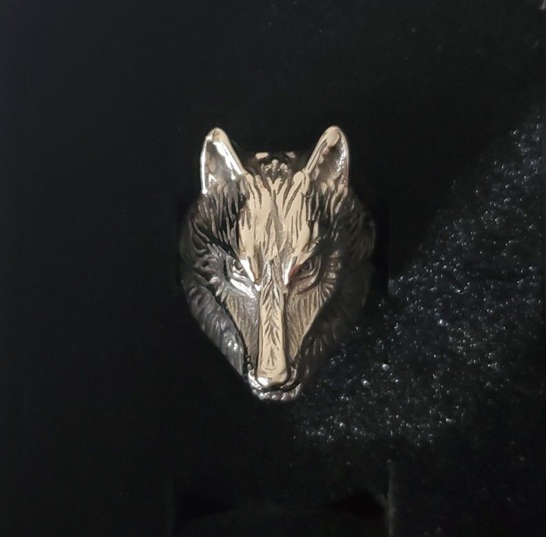 Stainless Steel Wolf's Head Ring Size 10