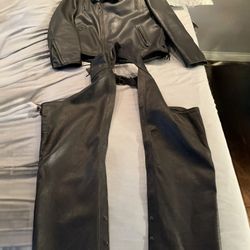 Fox Creek Leather Motorcycle Jacket + Chaps – Like New – XXXL/58 – Made in USA