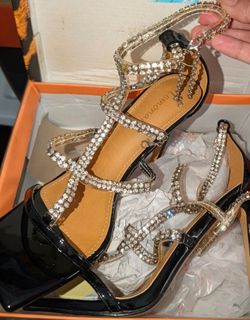 Lemonade "Sky" Black Rhinestone Strappy Heels – Size 7 (New in Box)