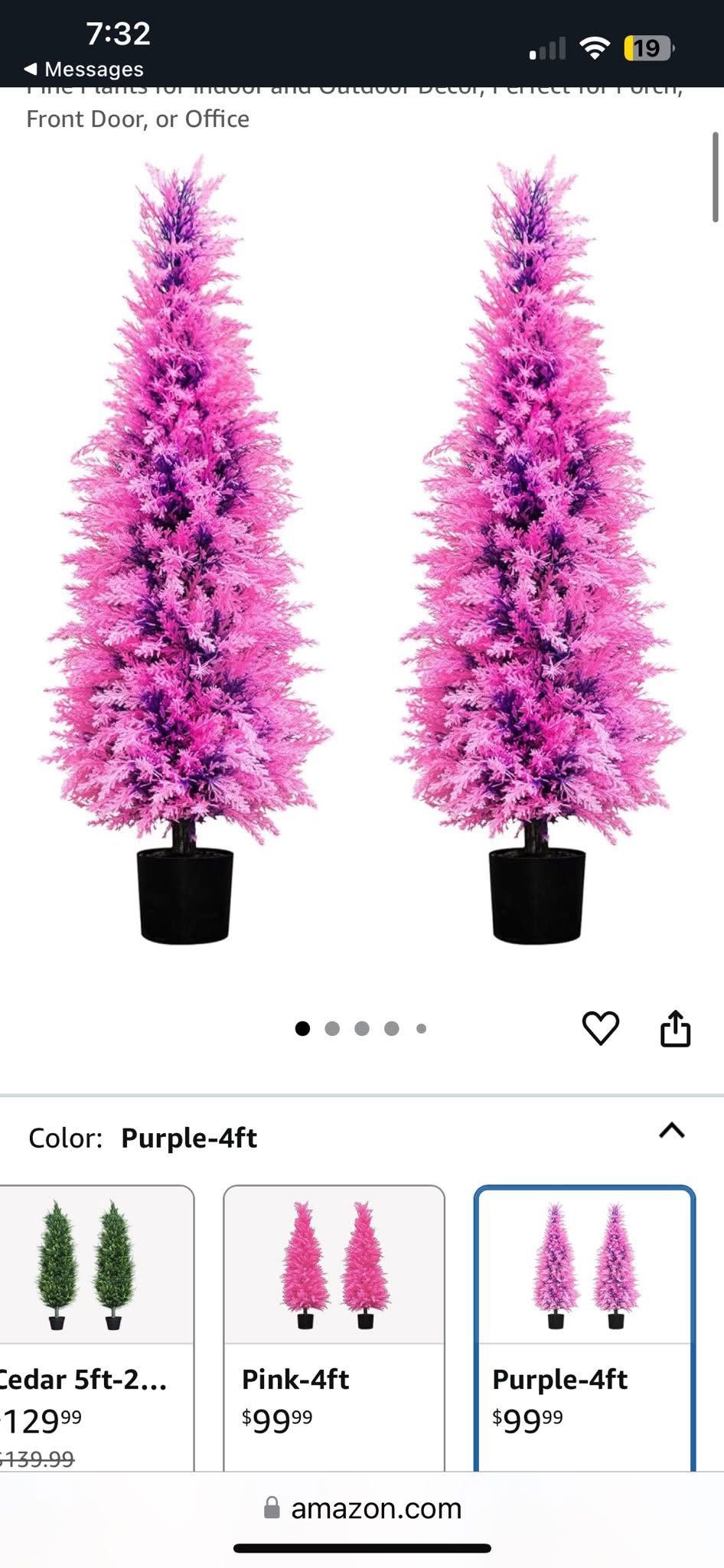 2 Pack Artificial Cedar Topiary Trees 4FT Pink and Purple