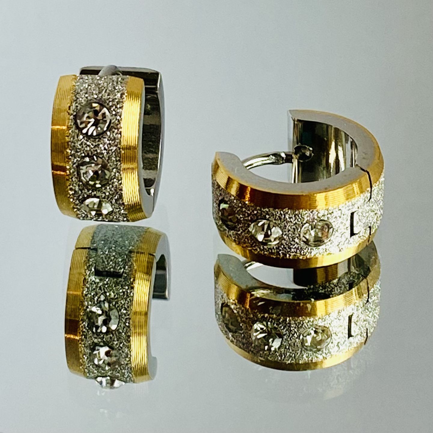 Gold Silver Hoop Glitter Frosted Steel Unisex CZ Zircon Earring