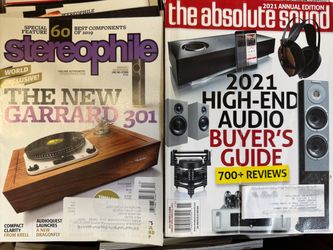 Box of car/home audio magazines and covers from top brands