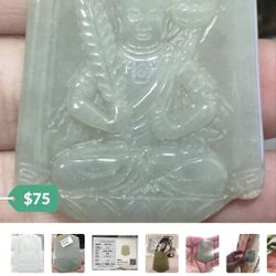 Certified A jadeite jade light green color carved pendant