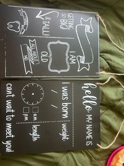 School sign and birth announcement sign
