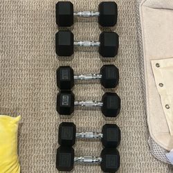 Dumbbells, 15 Lbs, 17.5lbs, and 25lbs Pairs