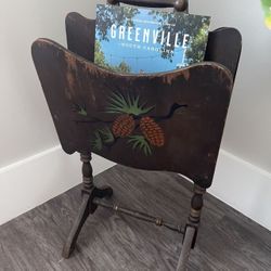 Vintage  Wood Magazine Rack (with a hand-painted pineapple design)