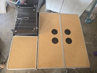 Folding Camping Table w/ 4 Cup Holders + Portable Charcoal Grill (Carry Case)
