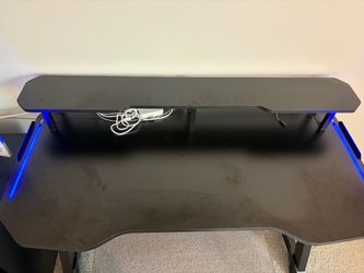 Black Gaming Desk with LED Lights and Monitor Shelf