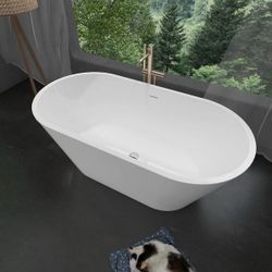 51 in. x 27.5 in Acrylic Freestanding Soaking Bathtub Flat Bottom Stand Alone A24 Free Standing Tub Relax and unwind after a long day in this elegant