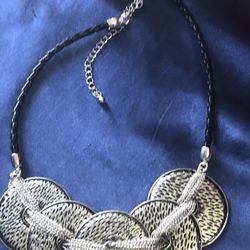 Premier Designs Necklace Common Thread Faux Silver & Leather