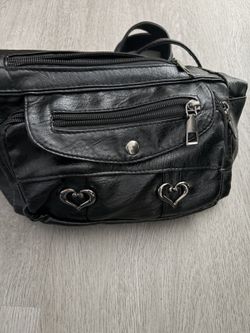Black Faux Leather Crossbody Purse Heart Accents - Used - OBO