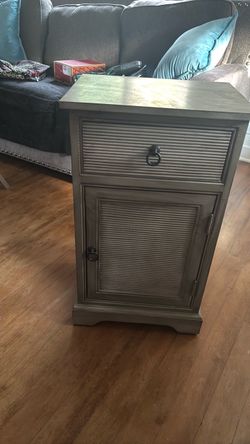 Gray Wood Nightstand with Drawer and Cabinet