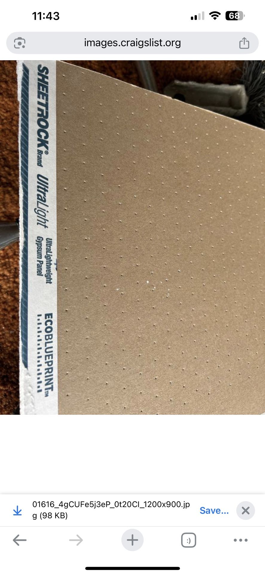 1/2” DRYWALL Sheetrock Panel 4’ x 6’6”