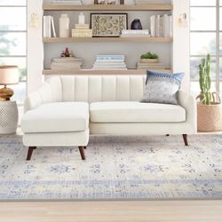 Ivory Bouclé Chaise Sofa / Sectional Couch