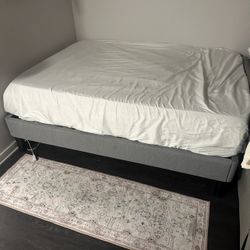 Gray Bed Frame + Mattress + Rug
