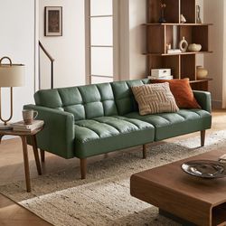 mopio 76.4" Futon Sofa Bed, Couch, Loveseat, Sleeper Sofa, Mid Century Modern Futon Couch, Sofa Cama, Couches for Living Room (Aaron PU, Sage Green)