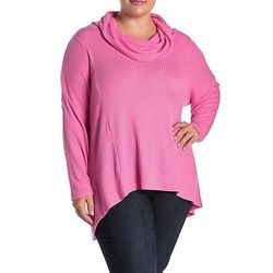 CATHERINE MALANDRINO Pink Waffle Knit Cowl Neck Tunic Sweater Womens Plus size 2X

