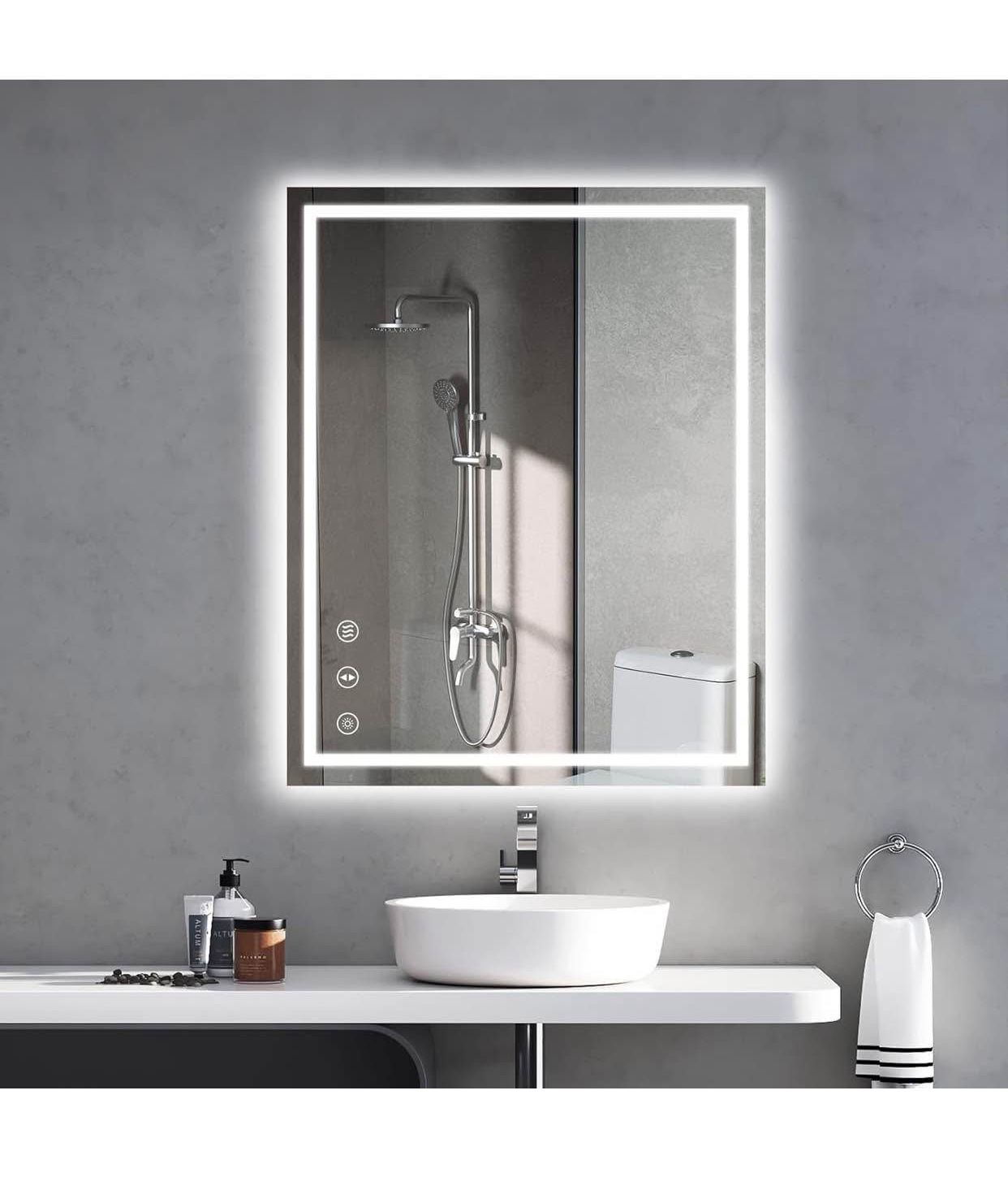 24x30 LED Bathroom Mirror, 30x24 Led Mirror for Bathroom with Front and Backlit, Lighted Bathroom Vanity Mirror for Wall, Anti-Fog, Dimmable, Memory F