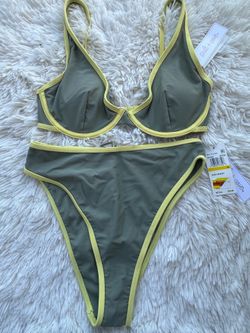 Salt + Cove Olive Green Bikini with Yellow Trim Size Medium
