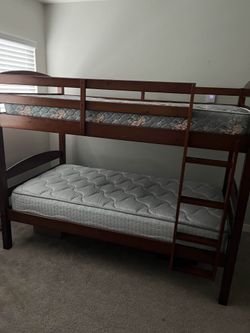 Cherry Wood Bunk Bed With Mattresses