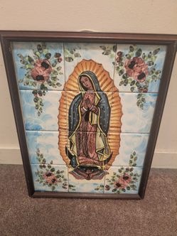 Hand Painted Tile Art of Lady of Guadalupe Framed - Religious