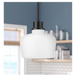 Modern 8 Inch Black Pendant Light, Farmhouse Pendant Lighting with Milk Glass Shade, 1 Light Hanging Light Fixture for Kitchen Island, Dining Room, Ba