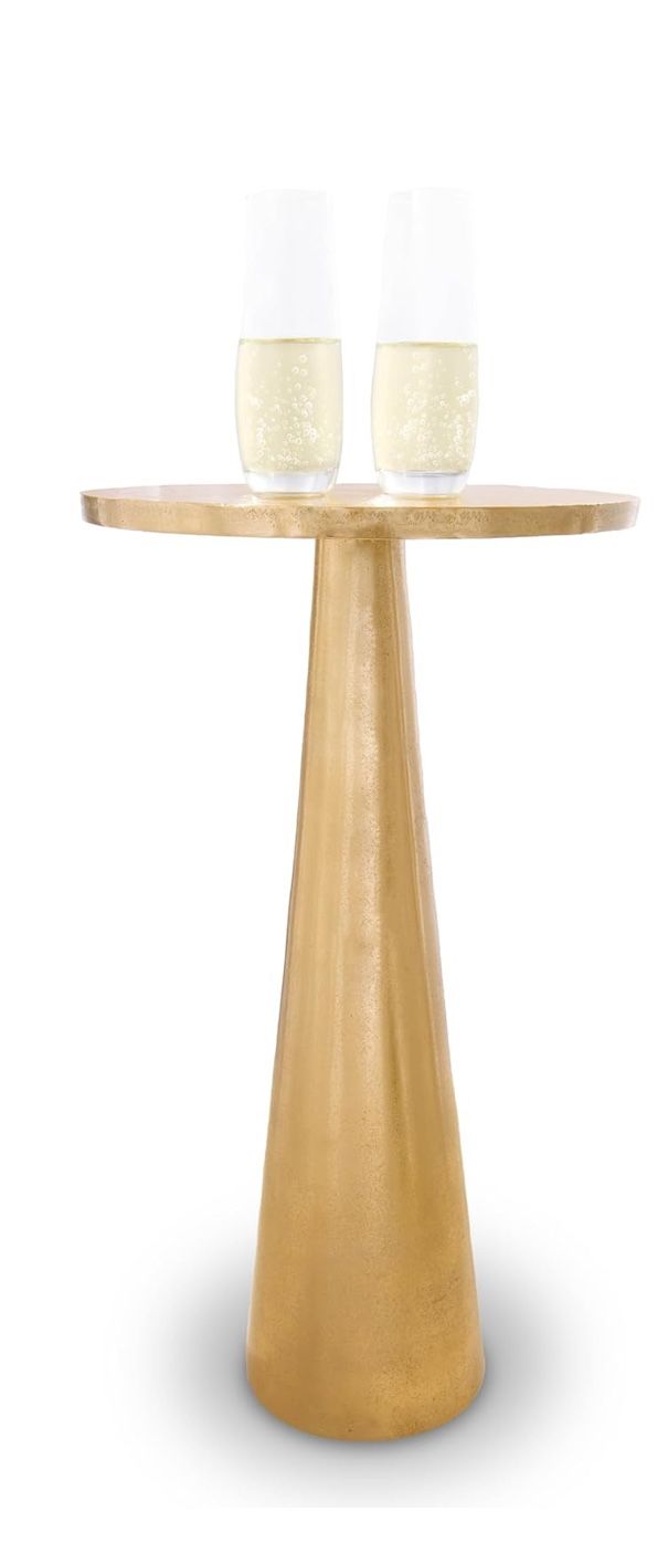 Small Round Gold End Tables, Set of 2, ABEL, 21" Height, Vintage Metal Accent, Side, Pedestal,