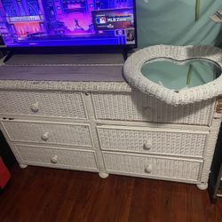 Wicker Dresser And Mirror