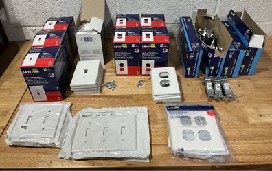 Leviton Lot - 23 Switches, 17 Outlets, 123 Wall Plates - White