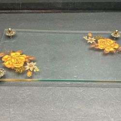 Vintage Dresser Vanity Clear Glass Tray MCM Perfume Holder 12” L x 7” W X .5” H