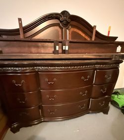 King size  cherrywood headboard footboard dresser n mirror
