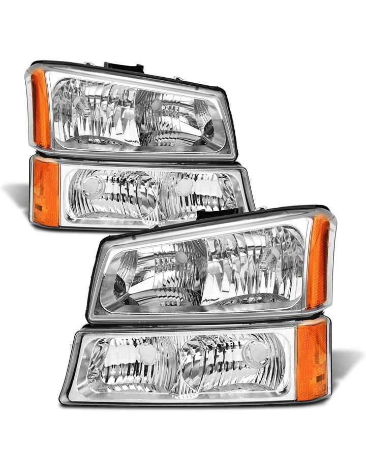 ADCARLIGHTS 2003-2006 Silverado Headlight Assembly for 03- 06 Chevy Silverado Avalanche 1500/2500/3500 Clear Lens Chrome Housing with Amber Reflector 